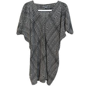 Vince Black White Ladder Print Plaid Vneck Silk Tunic Smock Boxy Dress XS XSmall